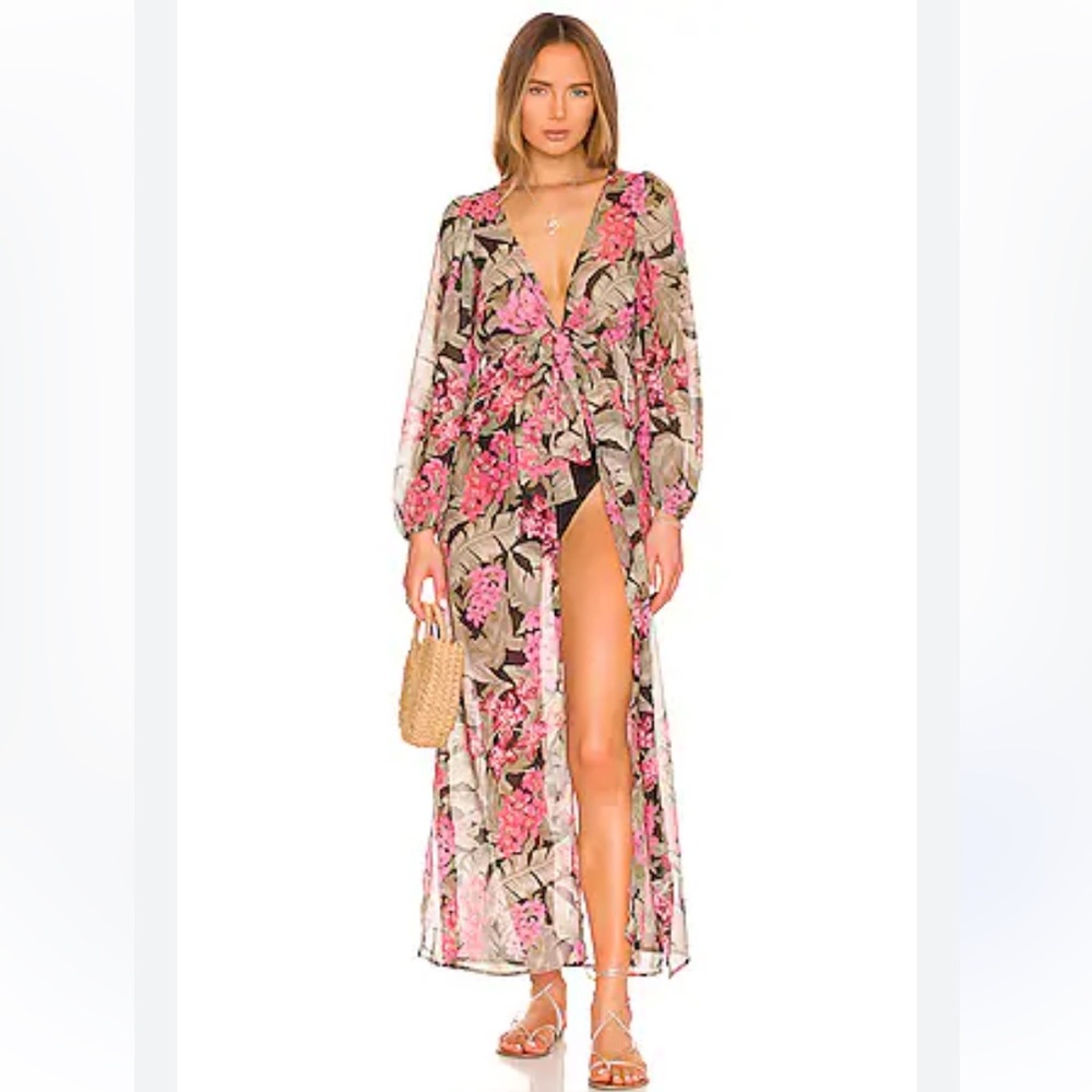 Beach Riot Ryan Cover Up Dress Fuchsia Orchid Floral Maxi Swim Coverup M